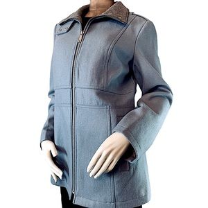 Kenneth Cole Blue Wool-Blend Zip Front Coat M